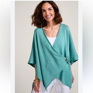 Soft Surroundings Desert Breeze Topper Aqua Cotton Wrap Missy One Size Boho